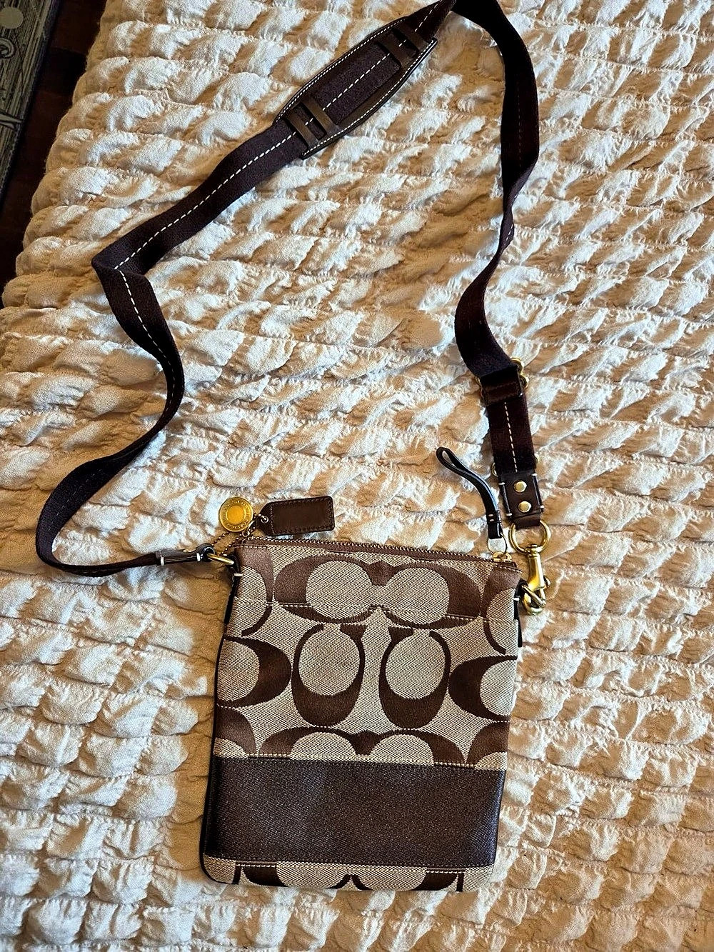 Coach Signature Stripe Swingpack Crossbody Brown Bag